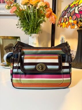 Coach Legacy Y2K Multicolor Striped Leather-Trim Shoulder Bag